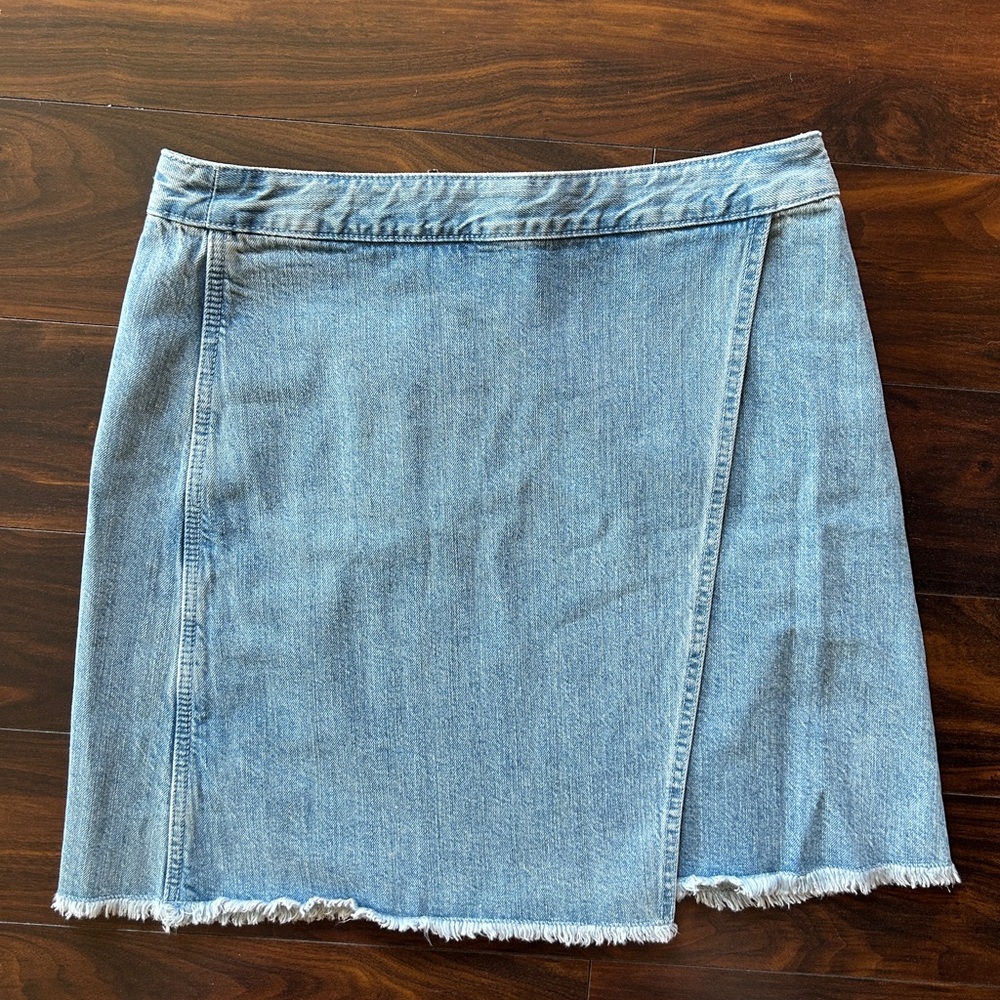 LOFT Asymmetrical Wrap Denim Skirt